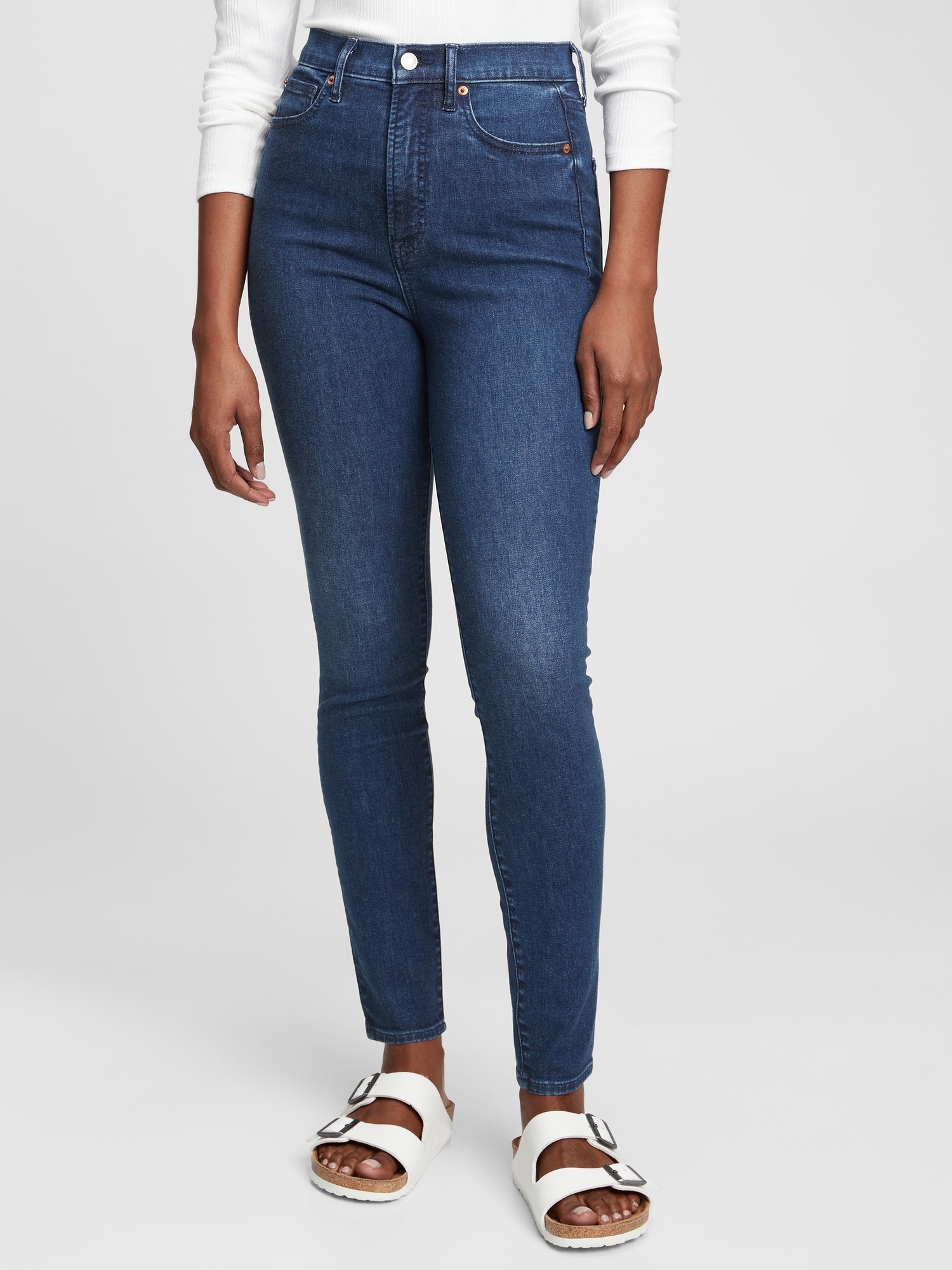 Gap Sky High Rise True Skinny Jeans With Washwell In Dark Indigo