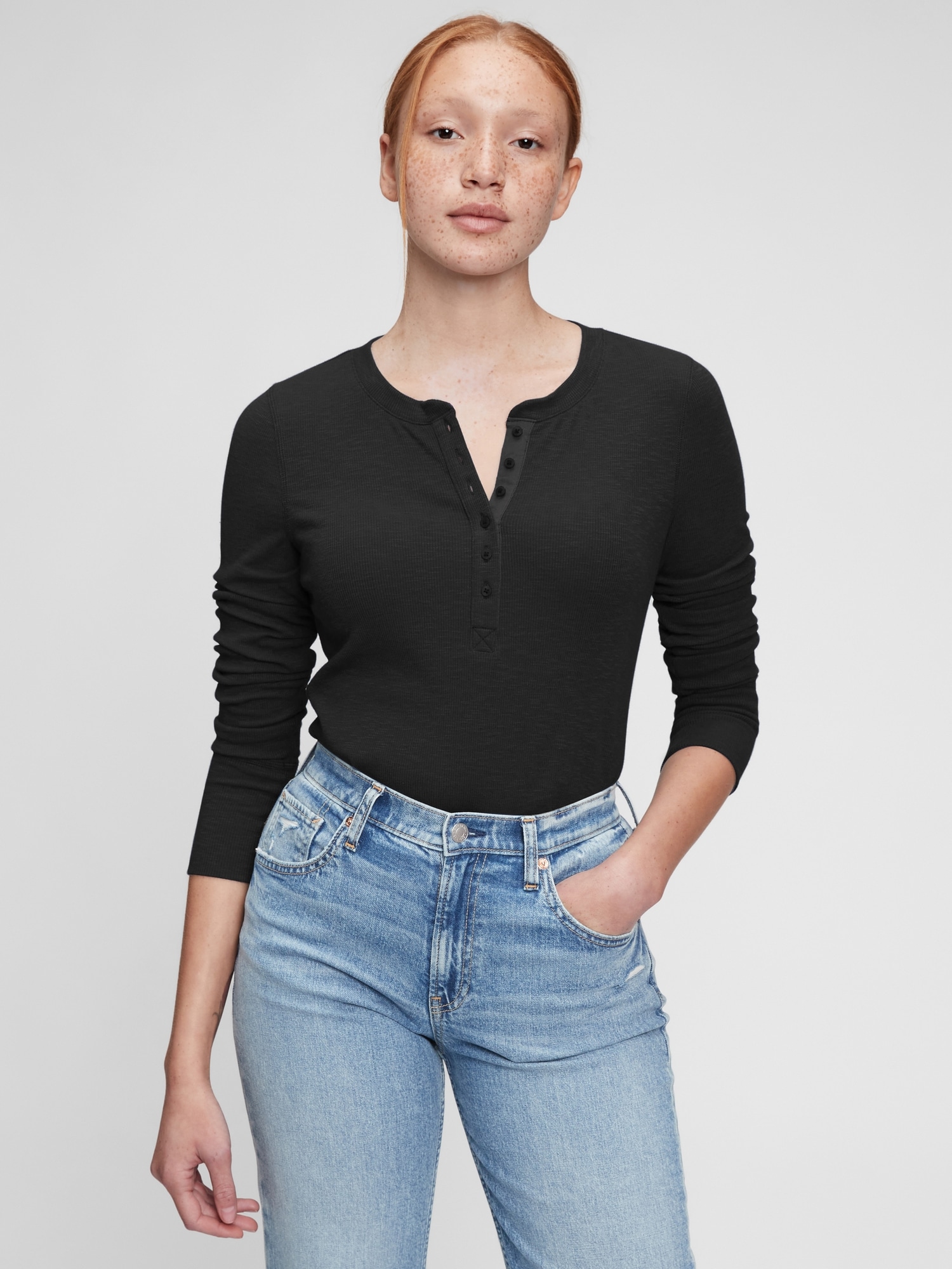 Ribbed Henley T Shirt Gap