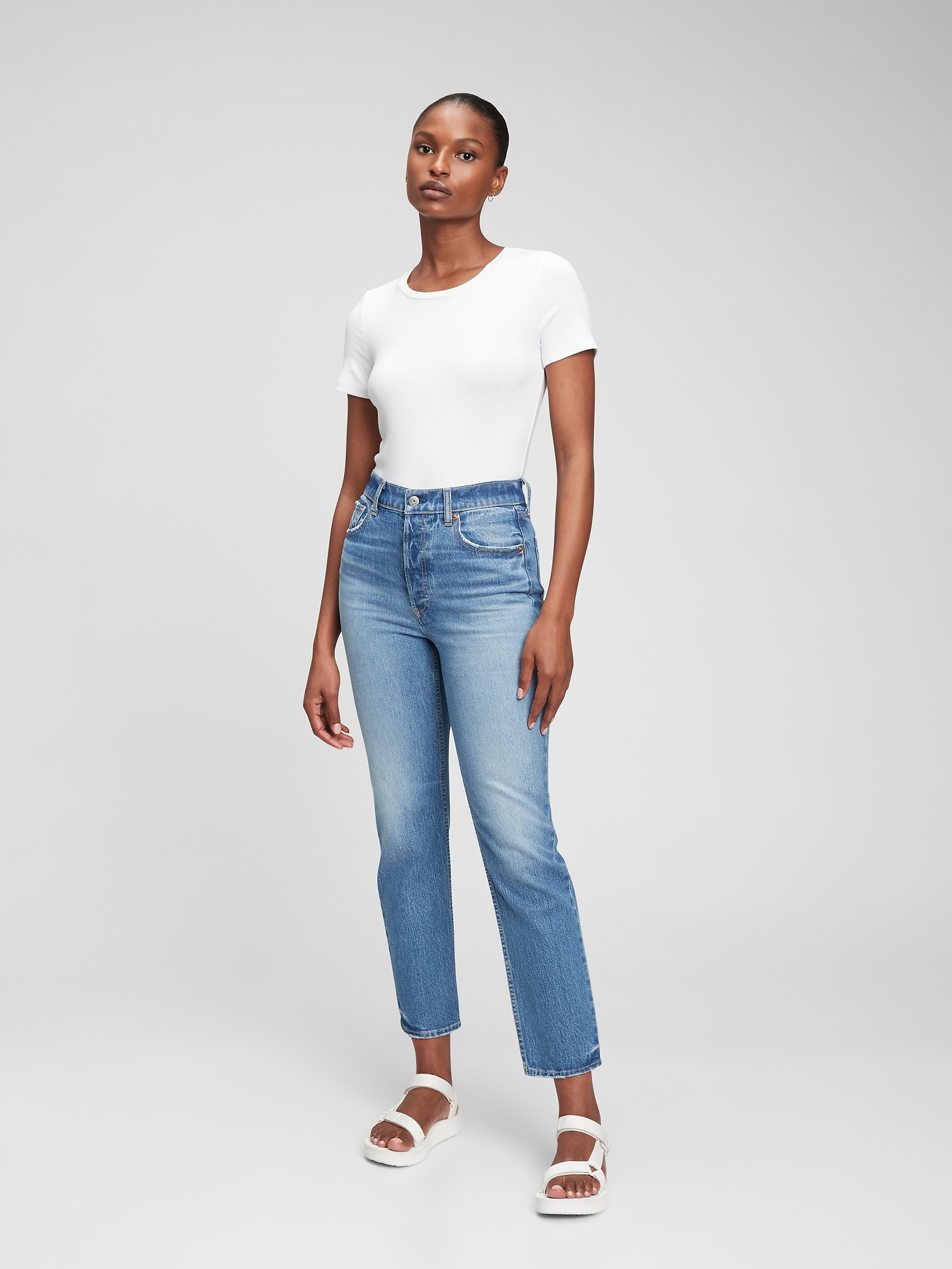 Gap High Rise Cheeky Straight Jeans With Washwell In Light Indigo