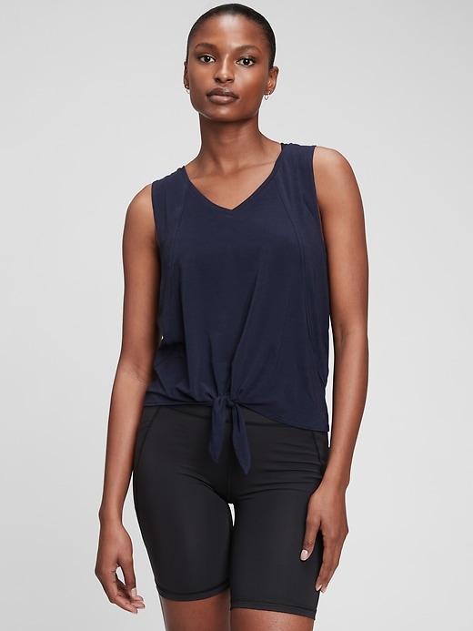 View large product image 1 of 1. GapFit Breathe V-Neck Knot-Front Tank Top