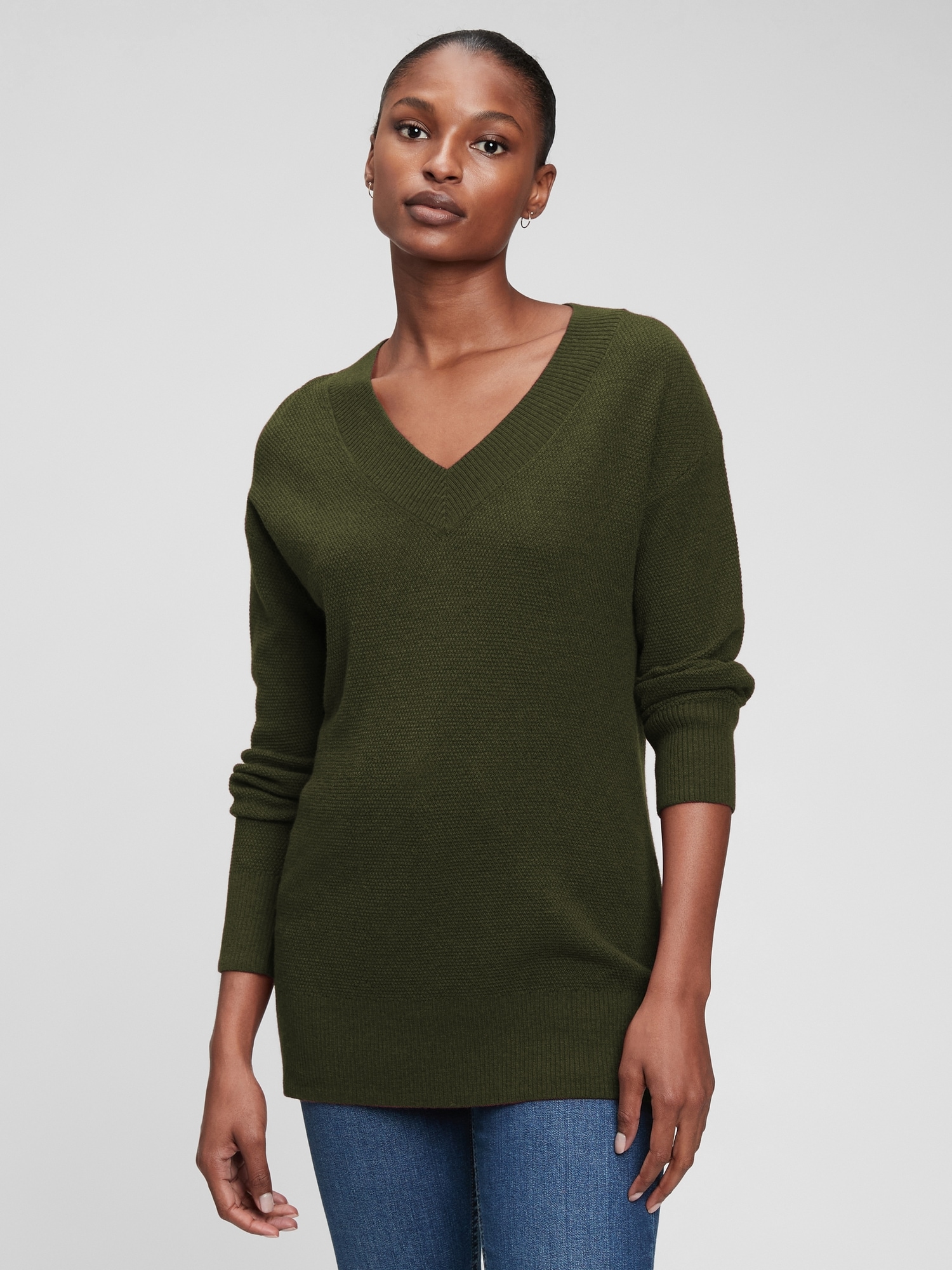 Buy Women Olive Textured Turtle Neck Casual Sweater Online