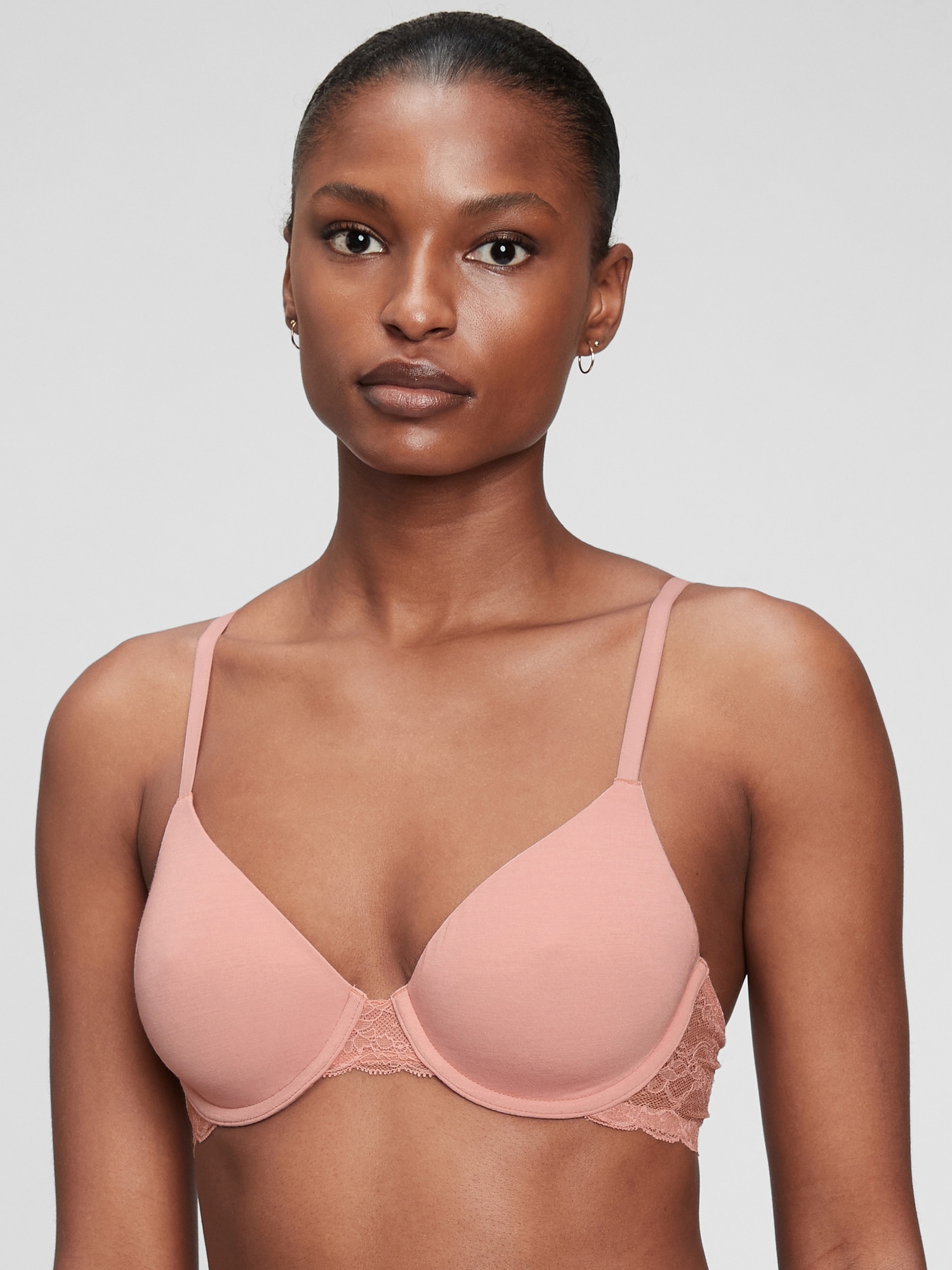 Pink Polyester and Cotton Ladies Transparent Strap Padded Bra