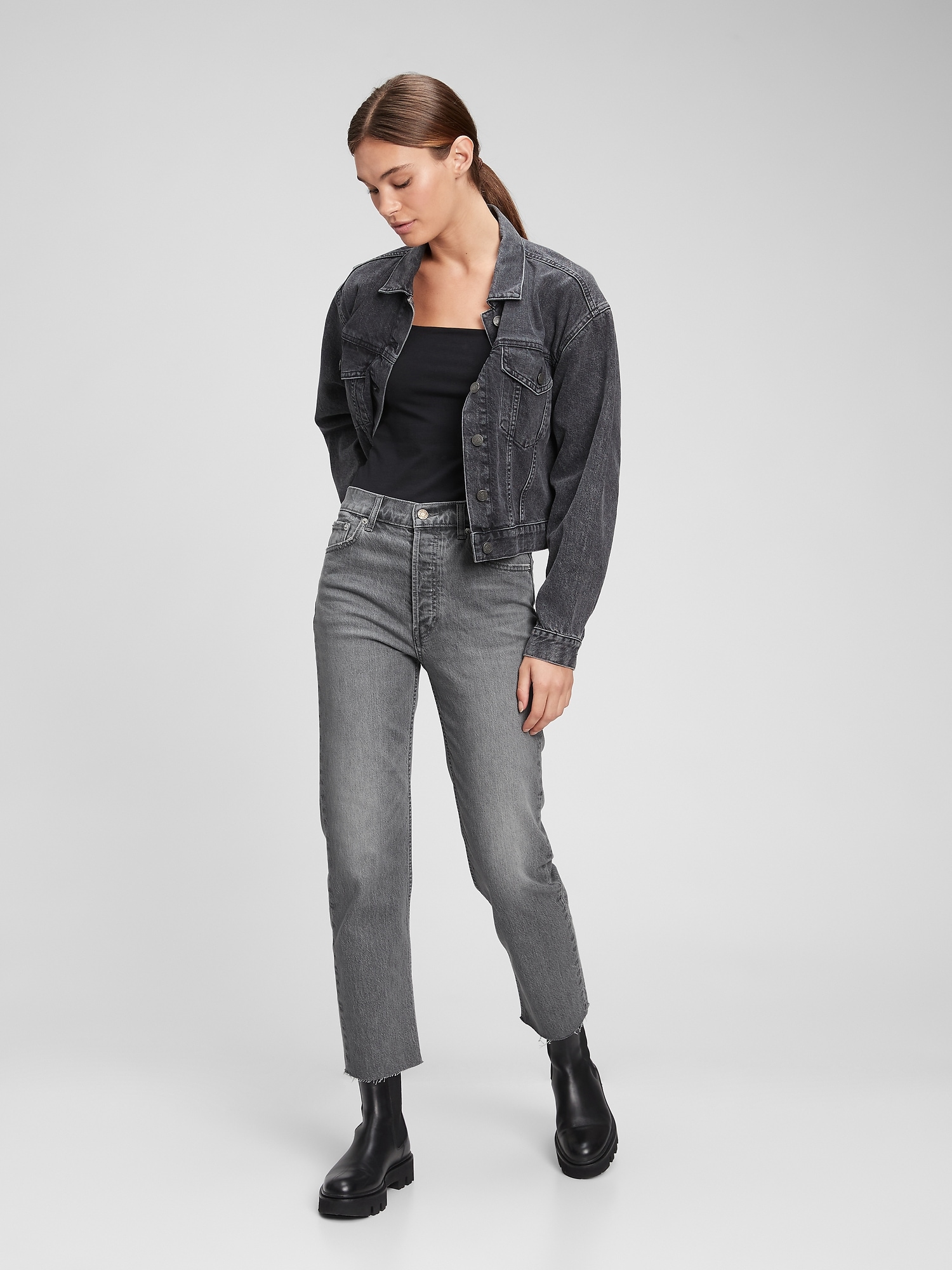 Gap High Rise Cheeky Straight Jeans With Washwell In Sky Grey