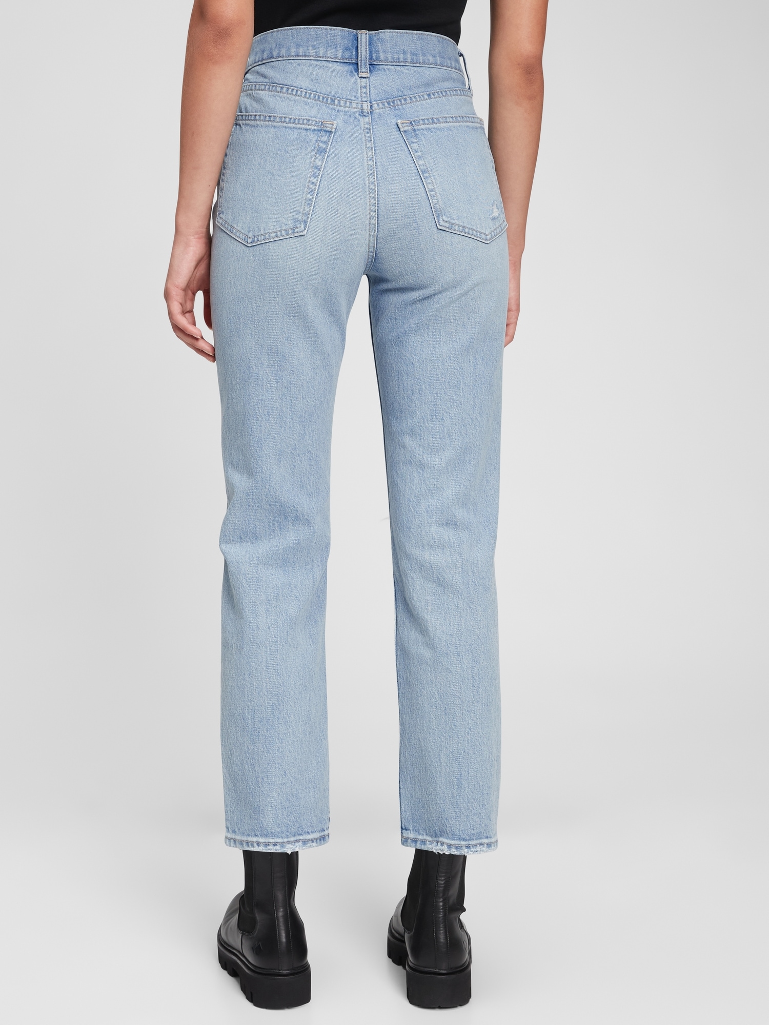 High Rise Destructed Cheeky Straight Jeans with Washwell | Gap