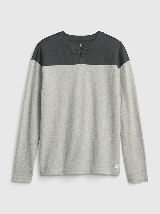 Image number 1 showing, Kids Colorblock One-Button Henley Long Sleeve T-Shirt