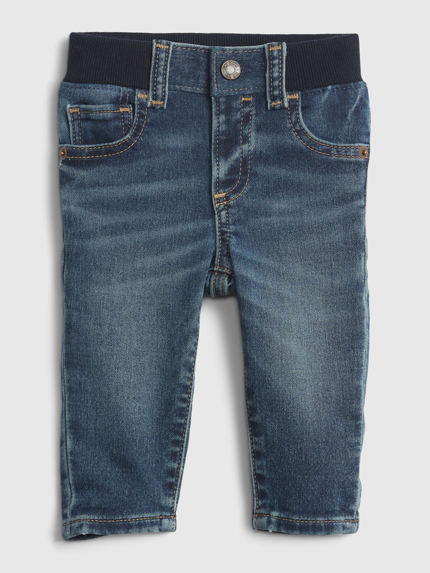 Mid Rise Coated Denim True Skinny Jeans