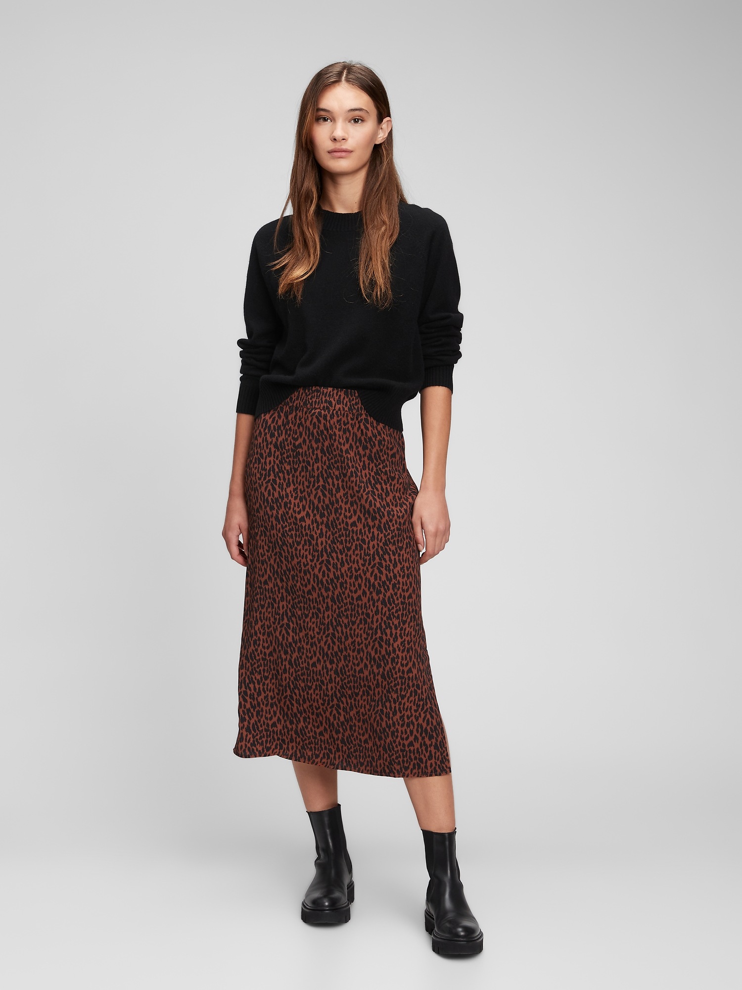 leopard midi skirt gap