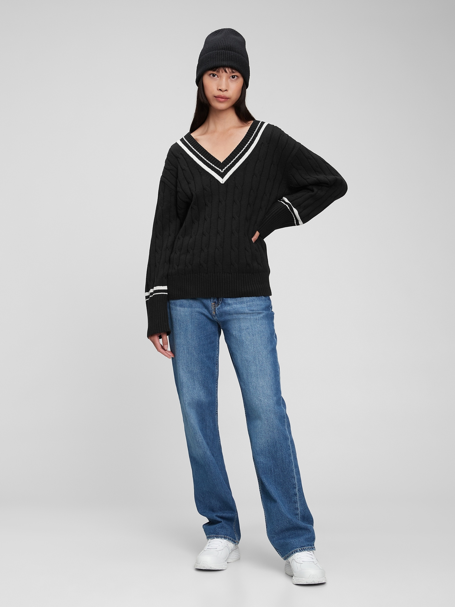Cable Knit V-Neck Sweater | Gap