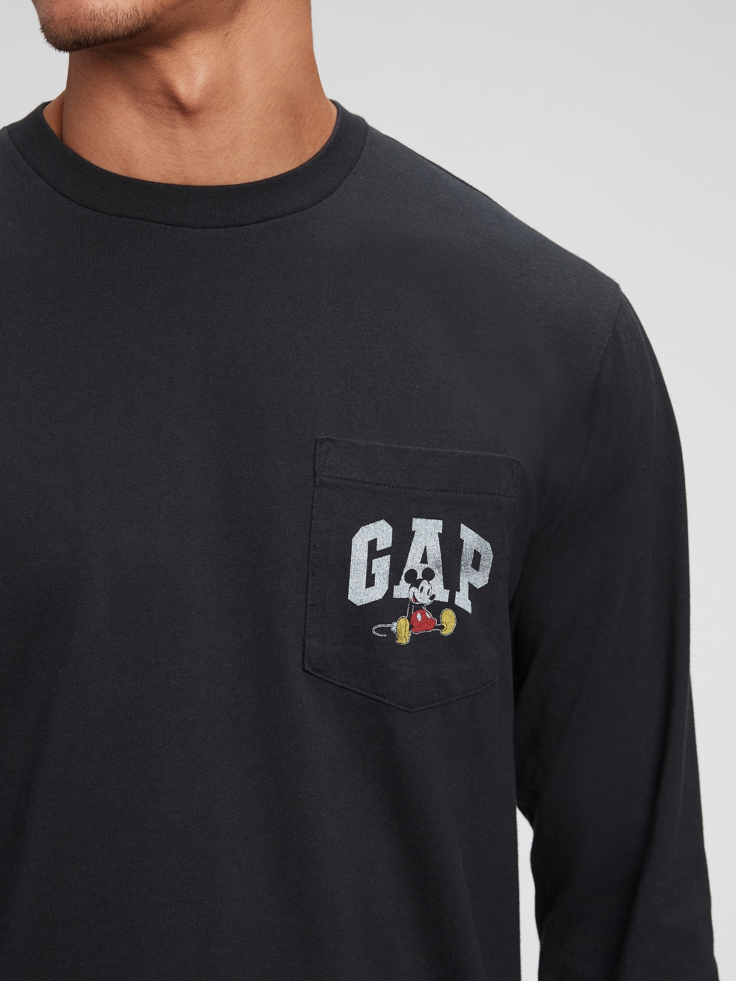 Gap Black Disney Organic Cotton Long Sleeve Crew Neck T-Shirt