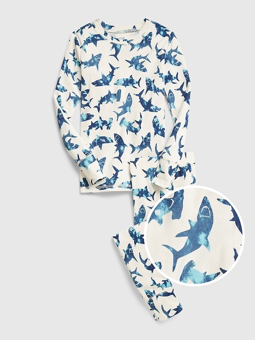 Image number 1 showing, Kids 100% Organic Cotton Shark Print PJ Set