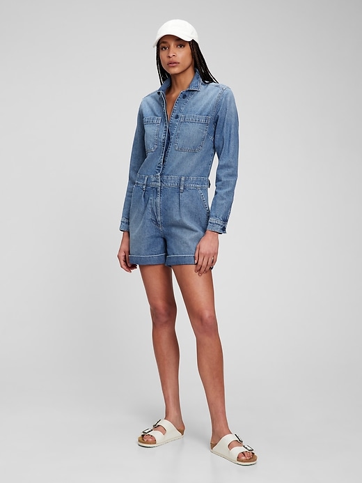 Denim utility romper on sale