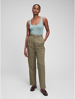 High Rise Pleated Khaki Trousers