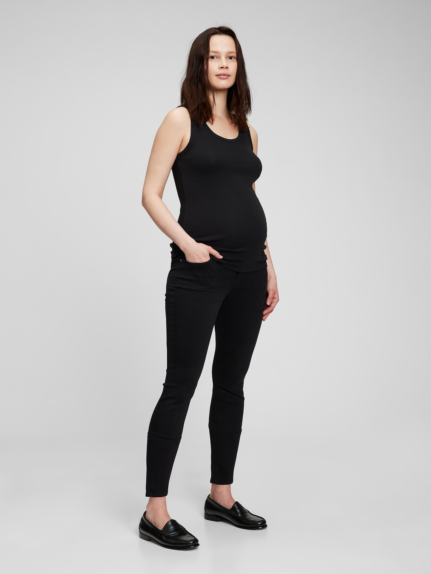 Gap Maternity Full Panel Skinny Jeans With Washwell In Black Wash
