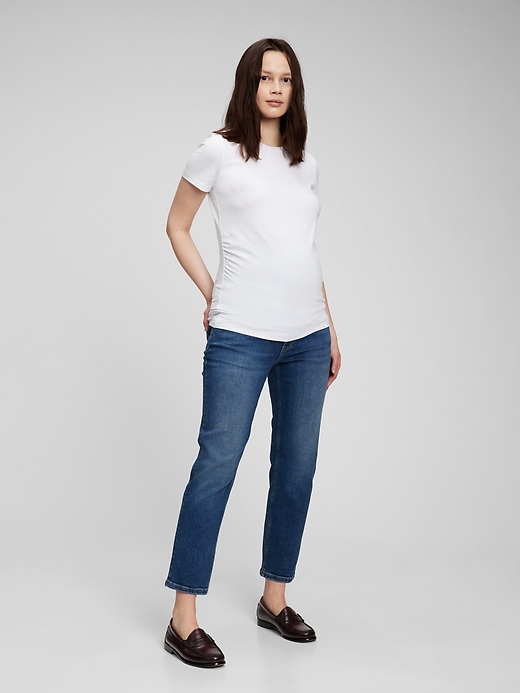 View large product image 1 of 1. Maternity True Waistband Full Panel Cheeky Straight Jeans