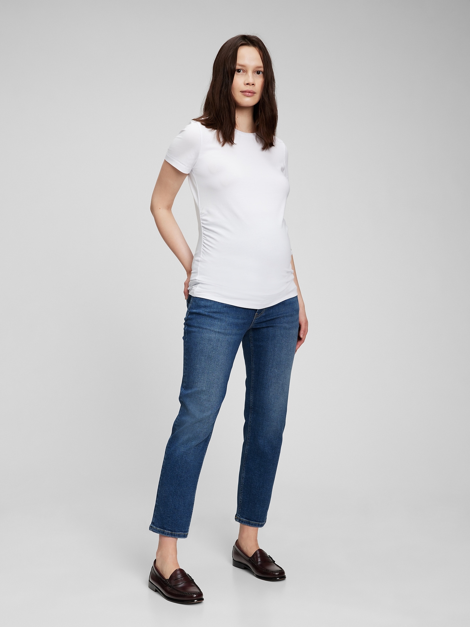 Gap Maternity True Waistband Full Panel Cheeky Straight Jeans With Washwell In Medium Wash