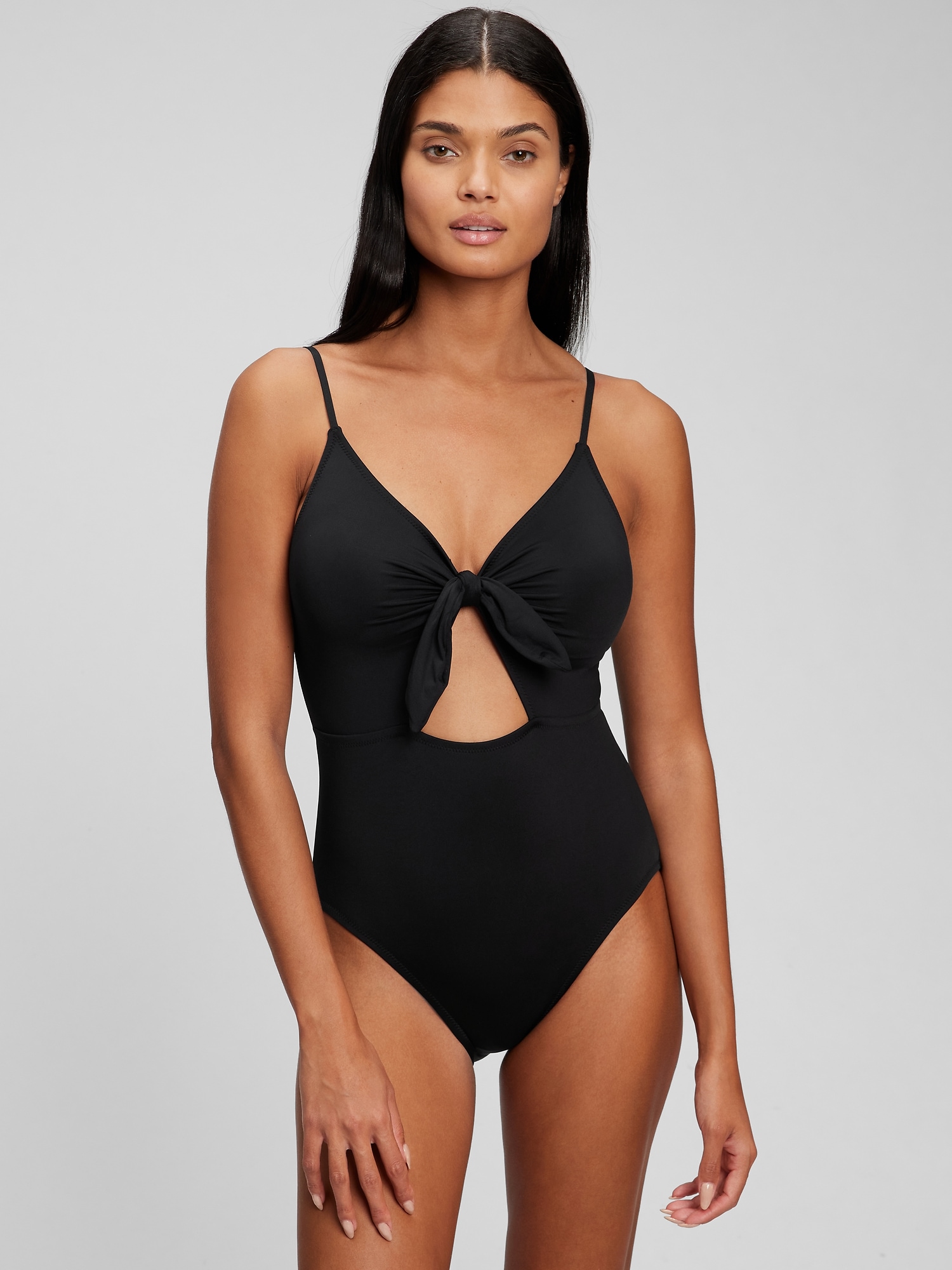Gap Recycled Bunny-tie Cutout One-piece Swimsuit In Black