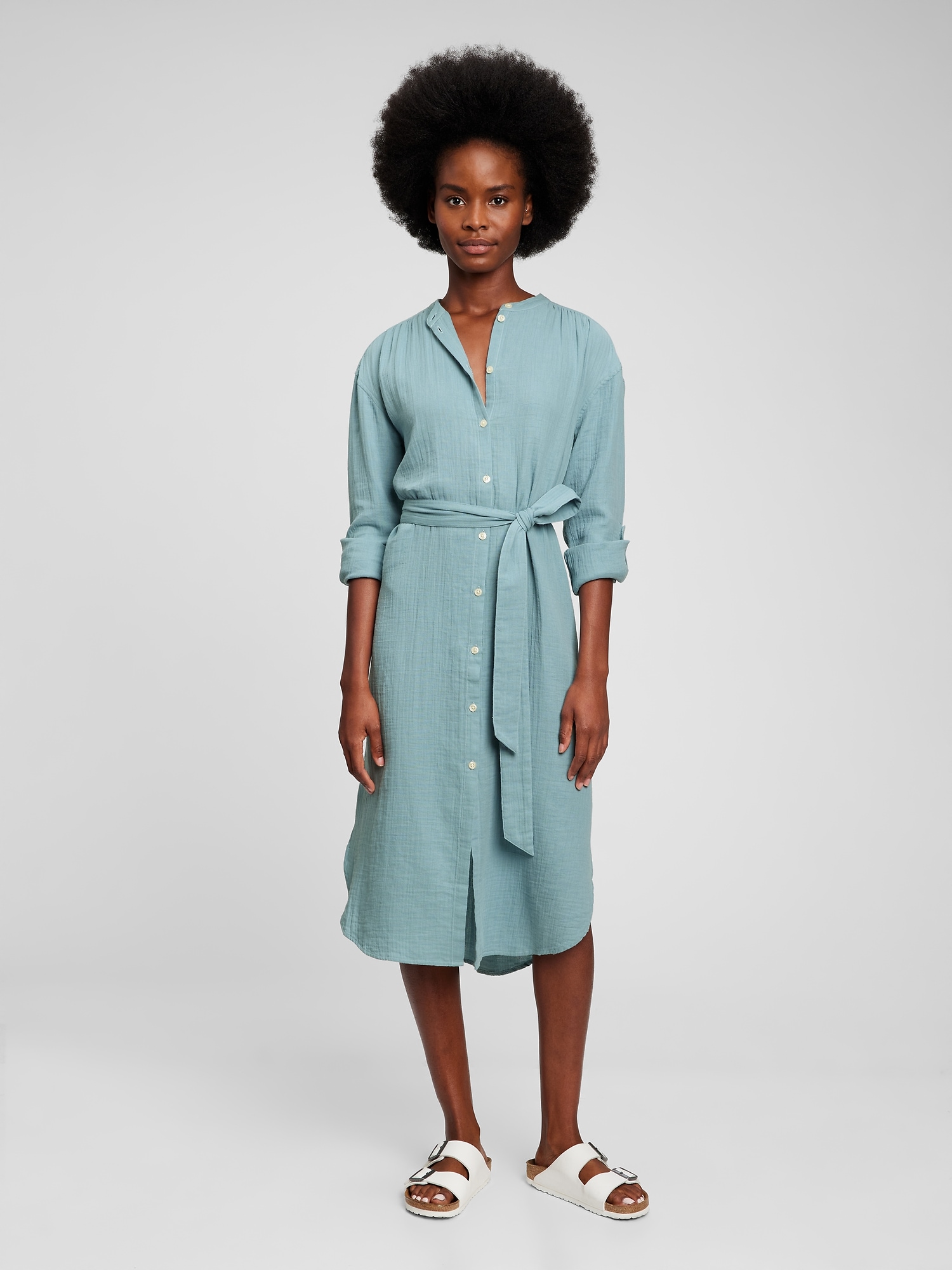 Crinkle Gauze Button-Front Dress | Gap