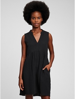 gap black linen dress