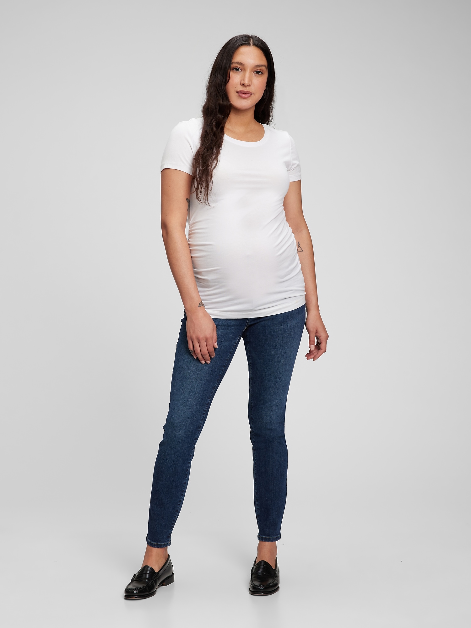Gap Maternity Inset Panel Skinny Jeans With Washwell In Dark Indigo