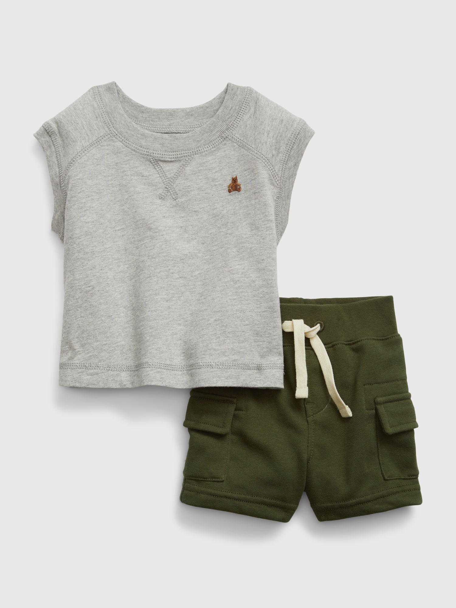 Gap Baby Sweatshirt & Cargo Shorts Outfit Set gray. 1
