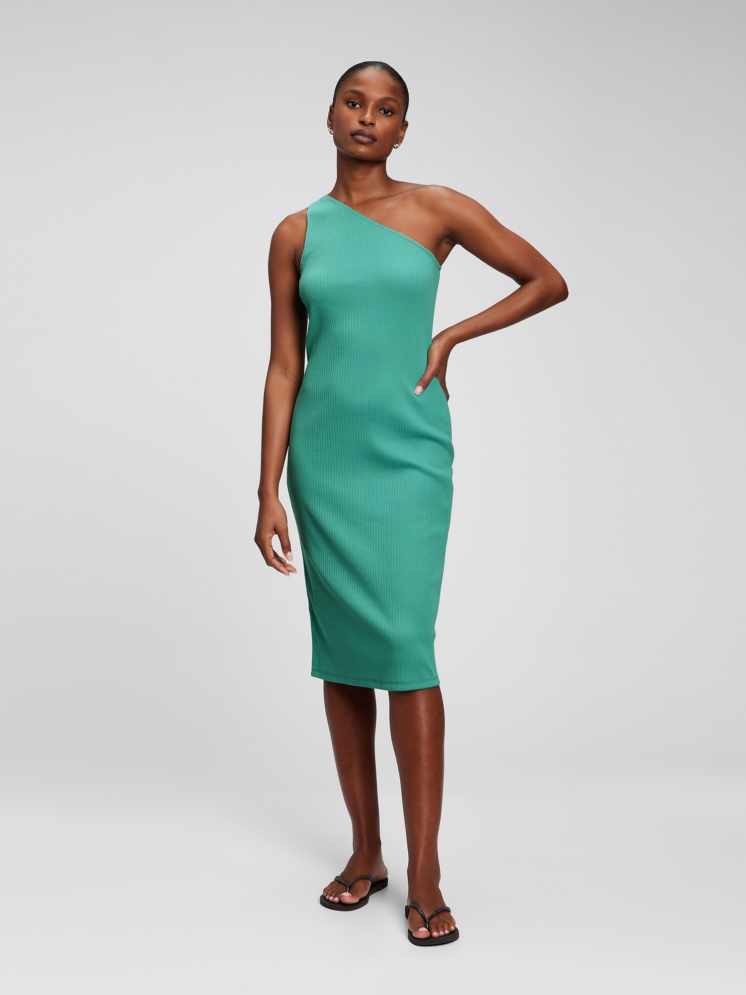 Green one shoulder midi dress hot sale