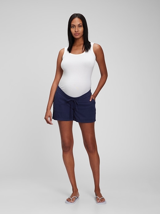 Image number 1 showing, Maternity Linen-Cotton Pull-On Shorts