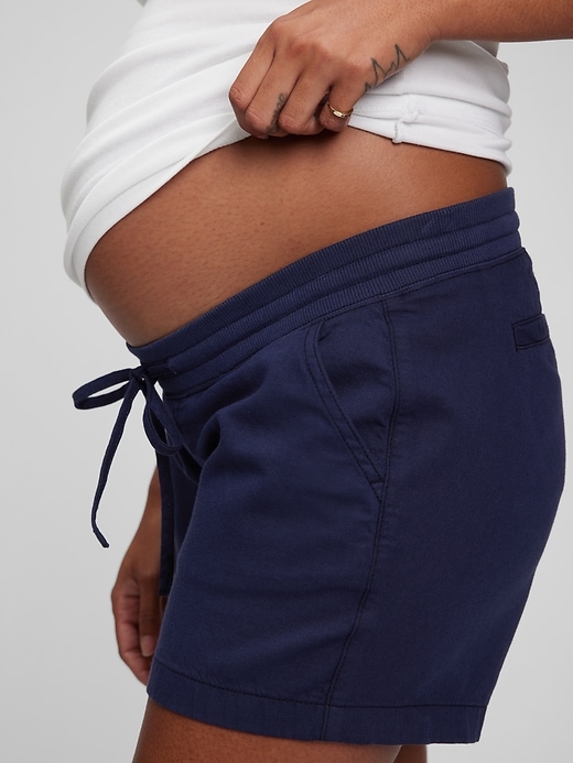 Image number 3 showing, Maternity Linen-Cotton Pull-On Shorts