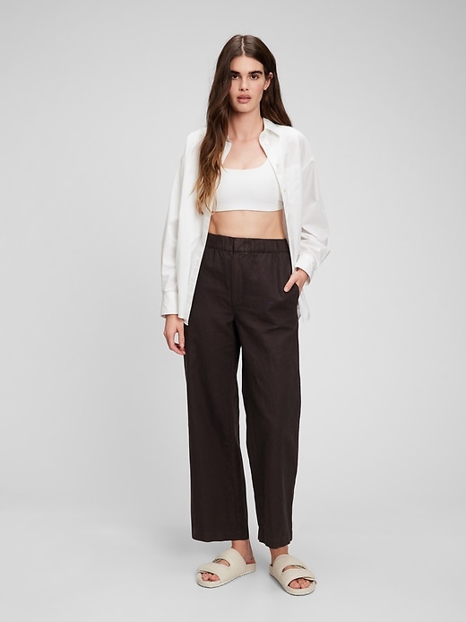 Linen-Cotton Wide Leg Pull-On Pants