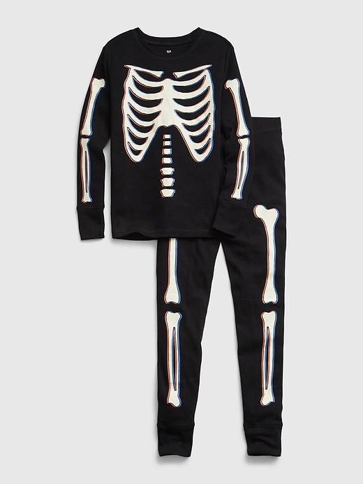 Image number 2 showing, Kids 100% Organic Cotton Glow-In-The-Dark Skeleton PJ Set