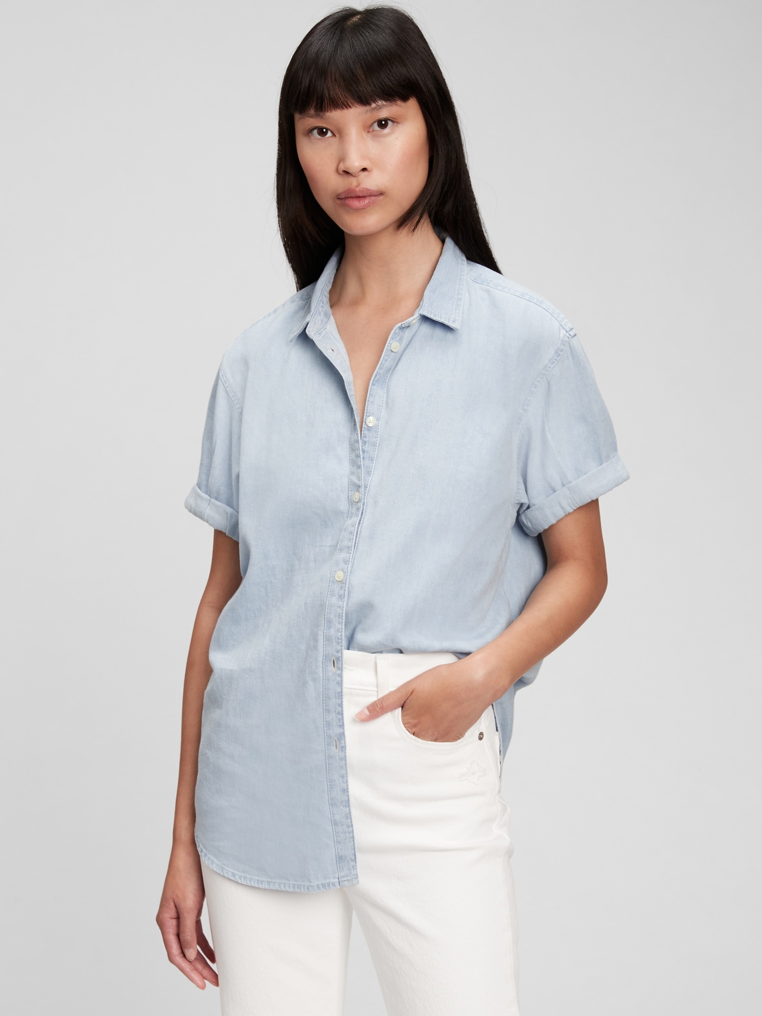 gap short sleeve denim shirt women's