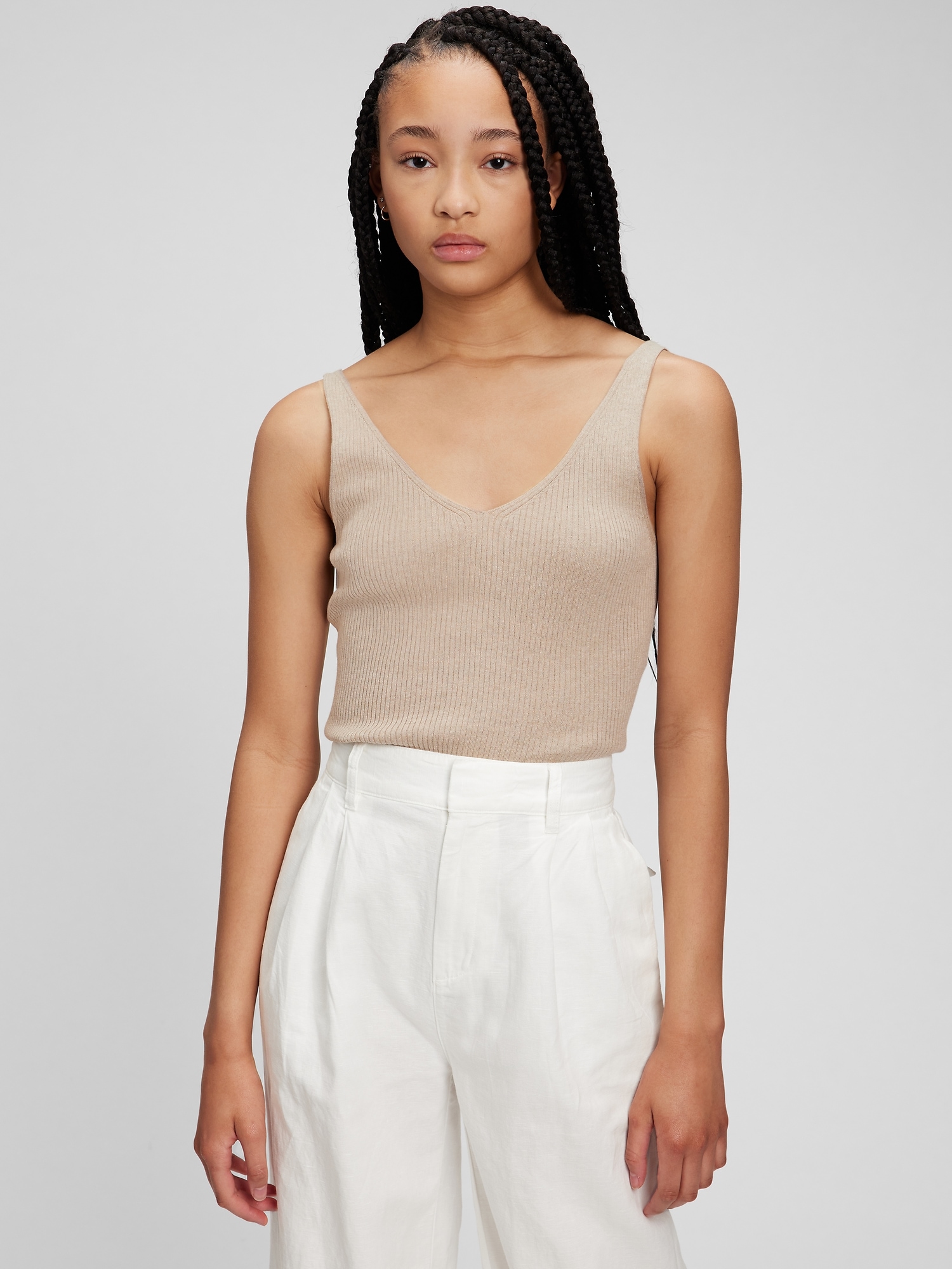 Double V-Neck Rib Tank Top | Gap