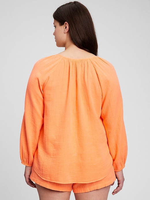 Image number 5 showing, Crinkle Gauze Boatneck Button-Front Top