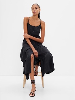 gap black linen dress