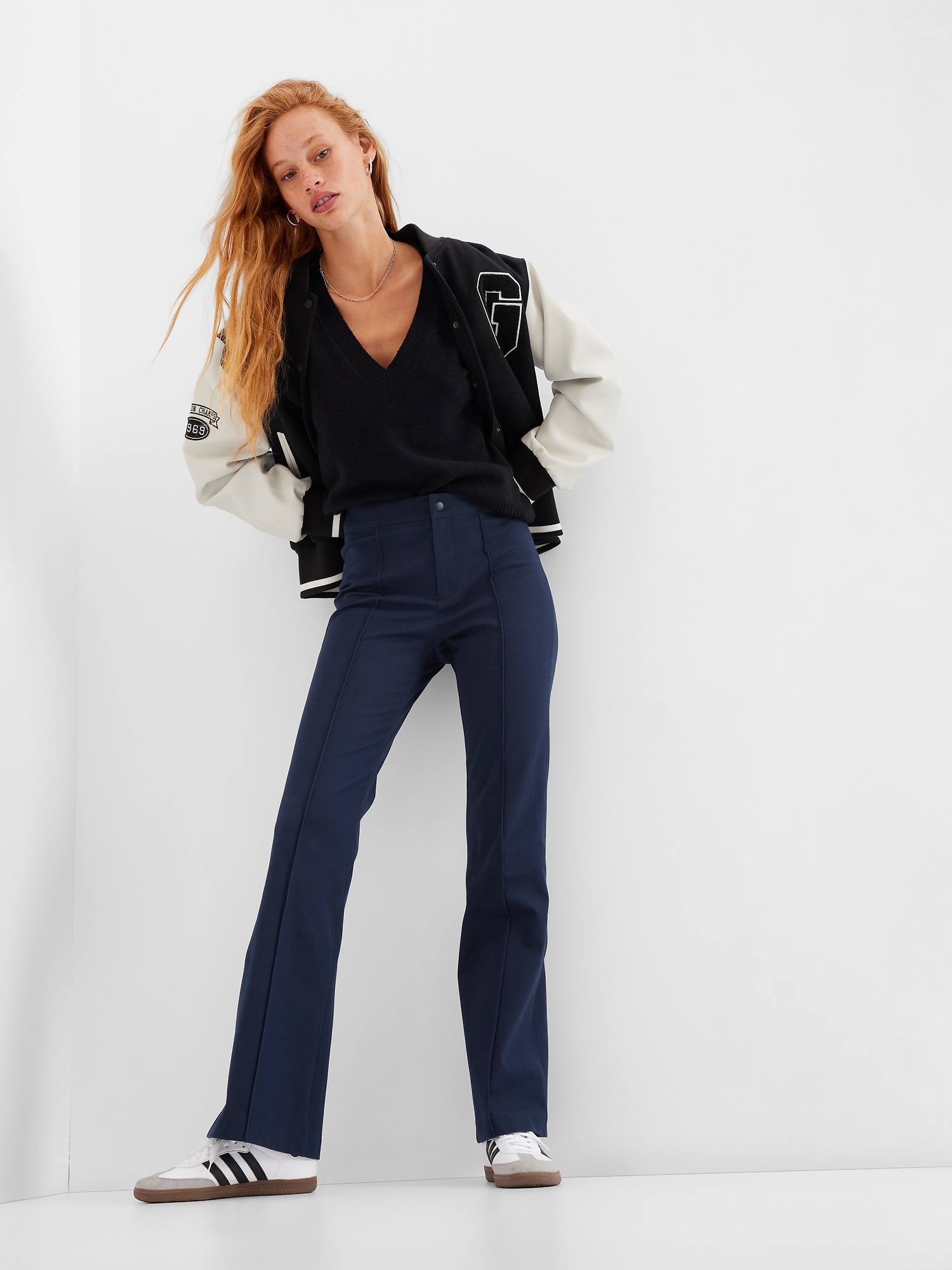 Gap High Rise Bistretch Flare Pants In Navy Blue