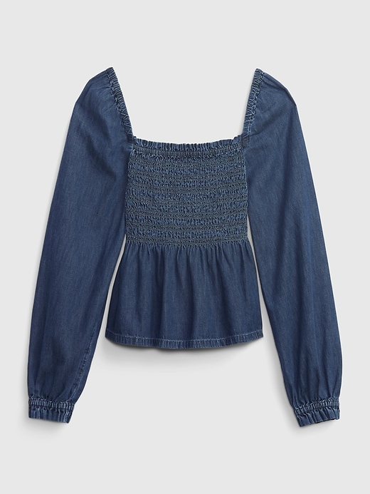 Image number 4 showing, Denim Smocked Peplum Top with Washwell