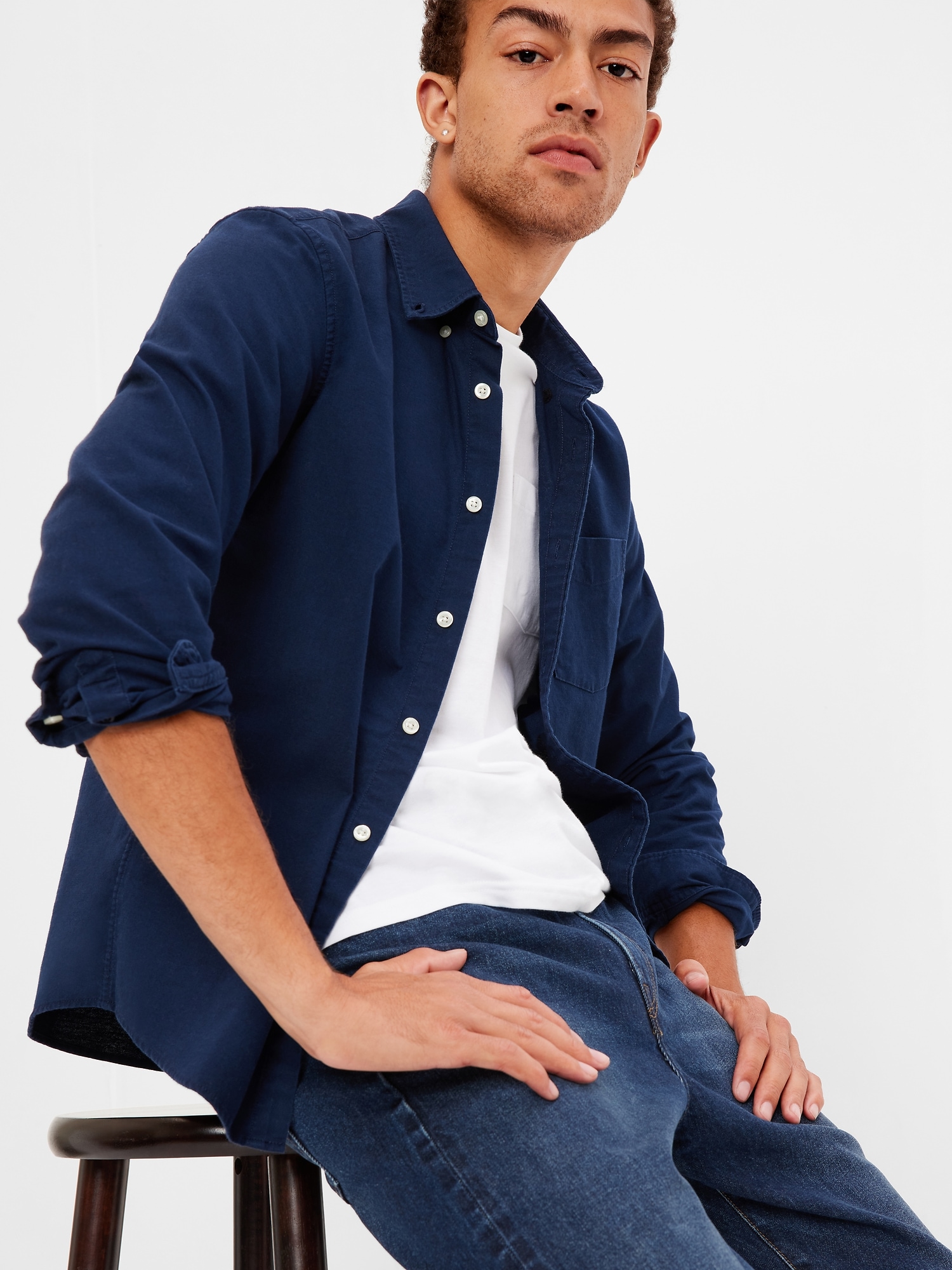 Gap Classic Oxford Shirt In Untucked Fit With In-conversion Cotton In Tapestry Navy