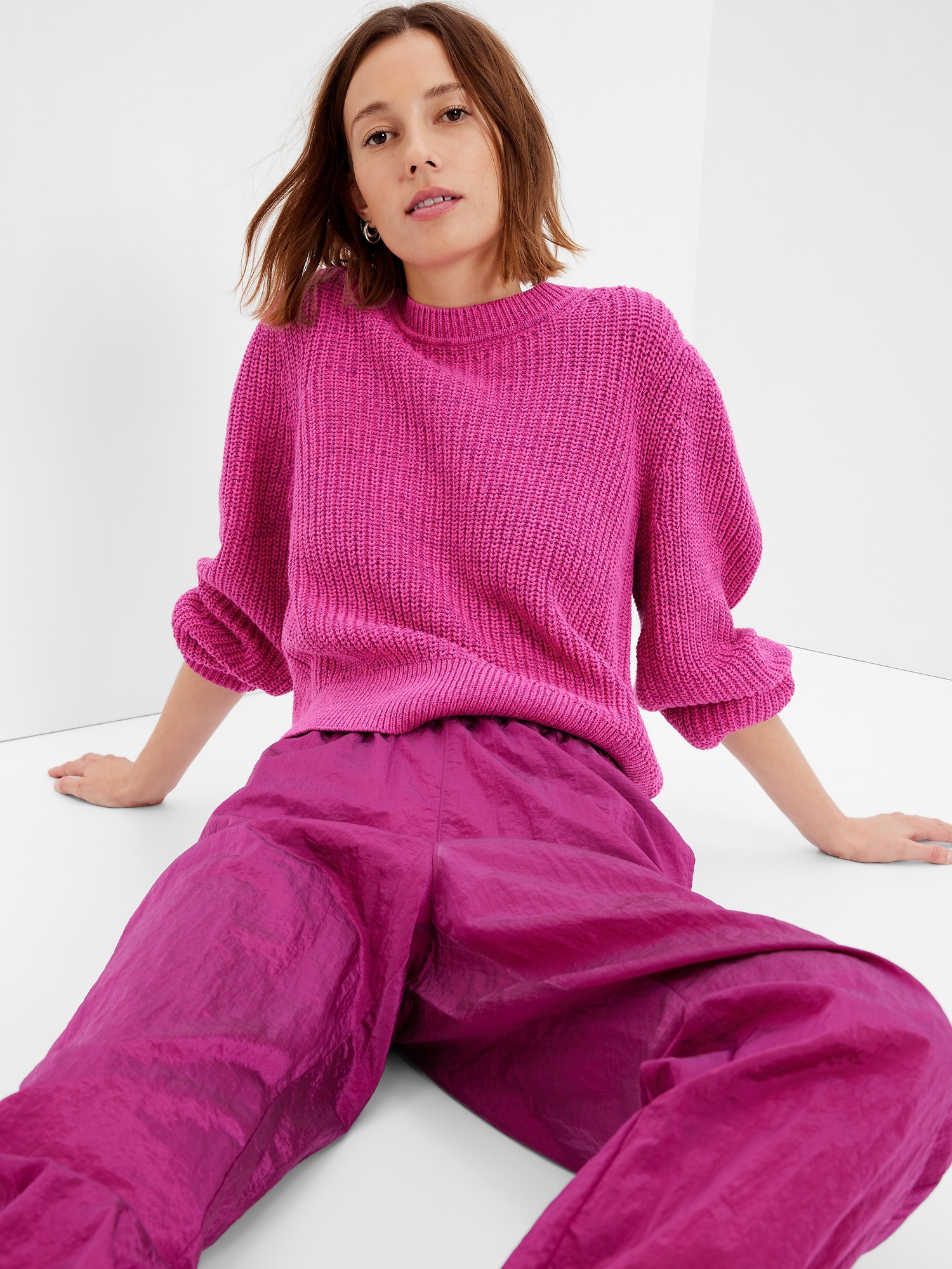 Shaker-Stitch Balloon Sleeve Sweater | Gap