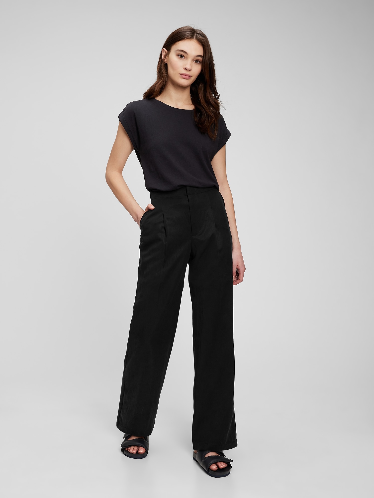 Amazon.com: Tronjori Women High Waist Casual Wide Leg Long Palazzo Pants  Trousers Regular Size(XS Short,Black) : Clothing, Shoes & Jewelry