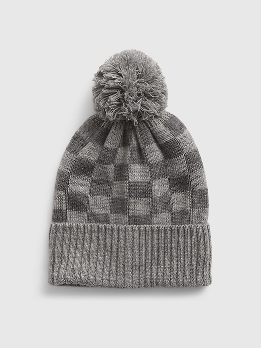 View large product image 1 of 1. Kids Checkered Pom Beanie