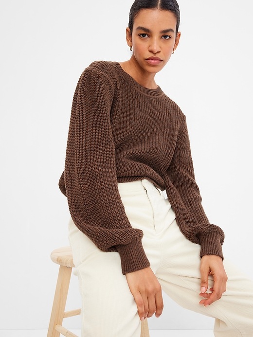 View large product image 1 of 1. Shaker-Stitch Balloon Sleeve Sweater