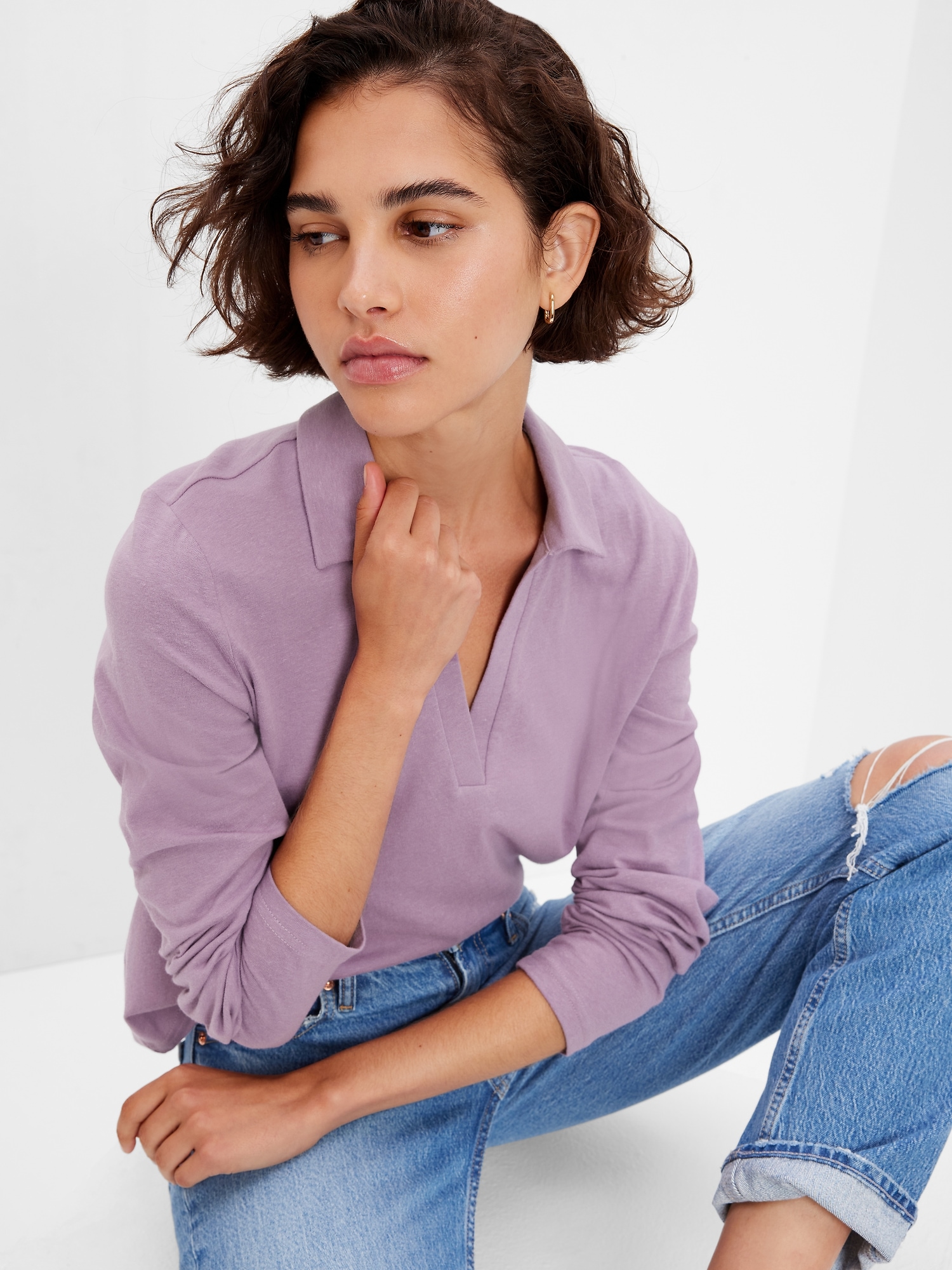 Cropped V-Neck Polo Shirt | Gap