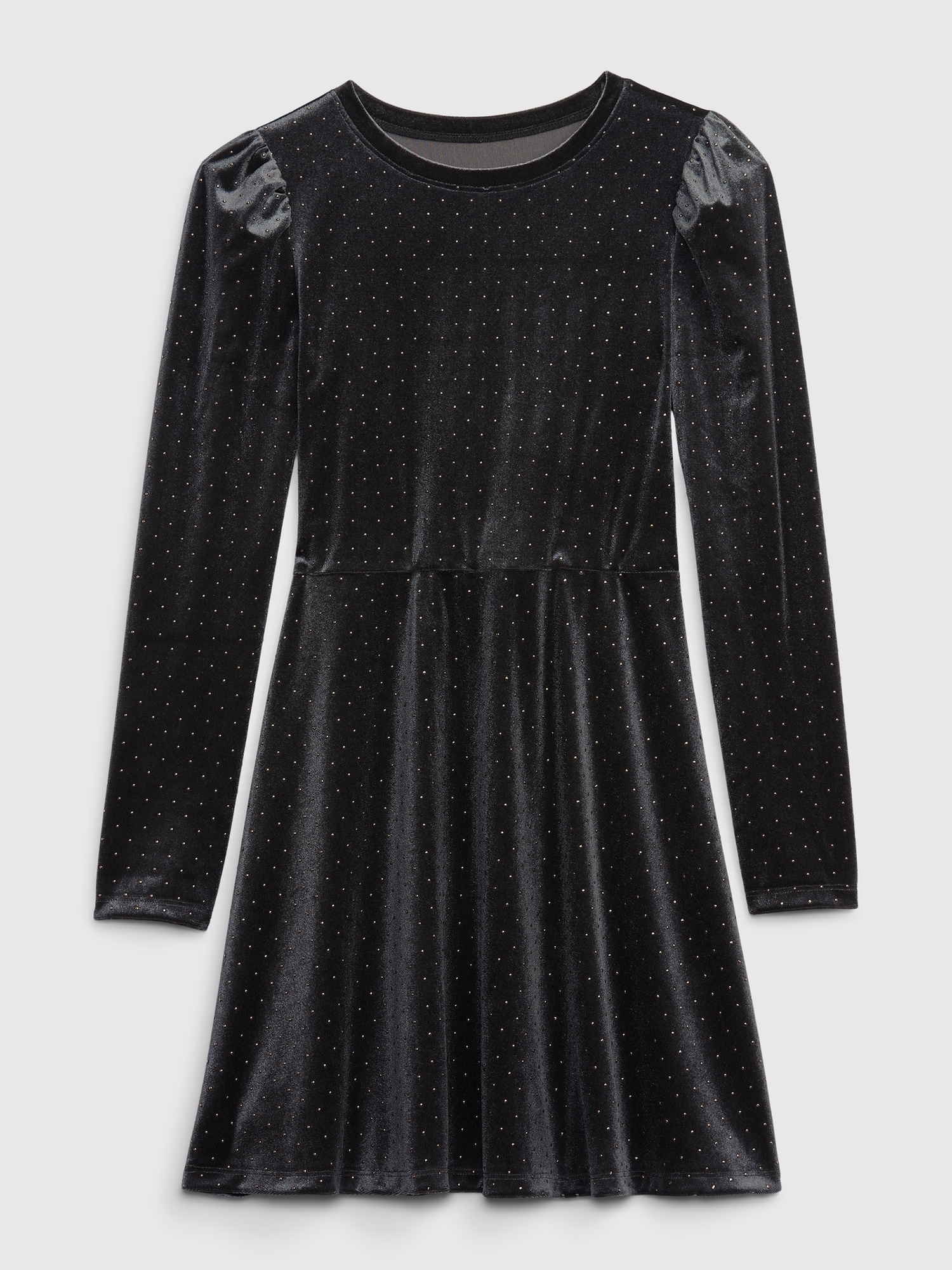 Gap Kids Puff Sleeve Velvet Skater Dress black. 1