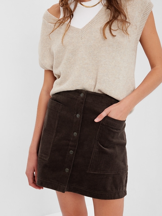 Image number 3 showing, Snap-Front Corduroy Mini Skirt