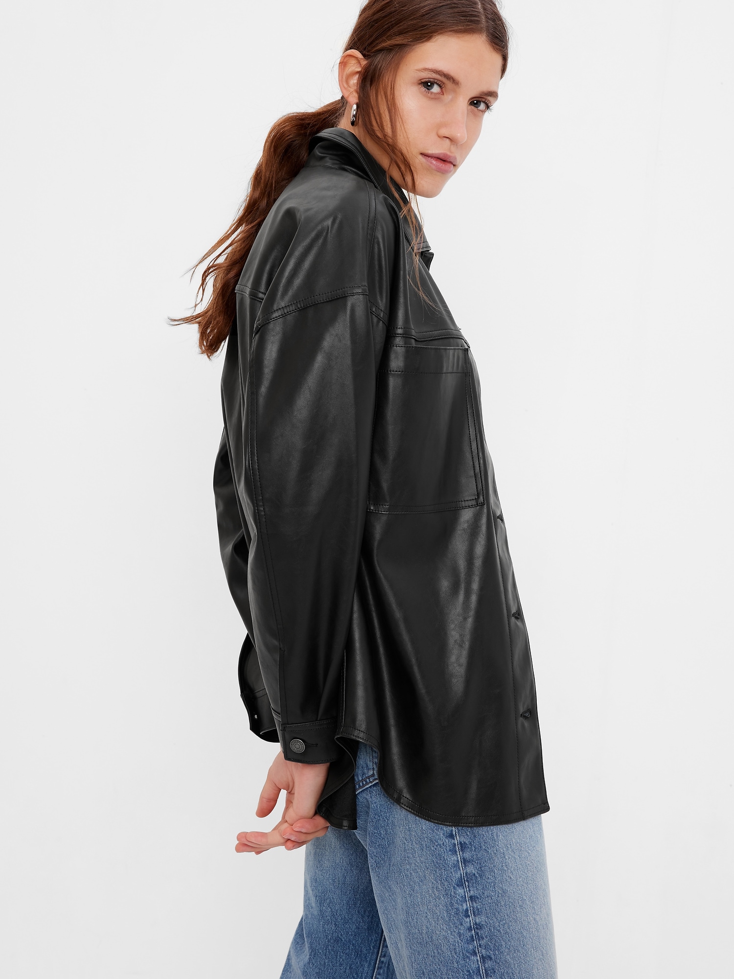 Faux Leather Oversized Shirt-Jacket