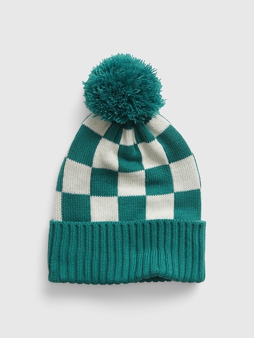 View large product image 1 of 1. Kids Checkered Pom Beanie