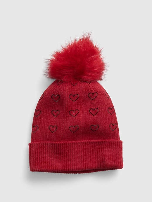 View large product image 1 of 1. Kids Heart Pom Beanie