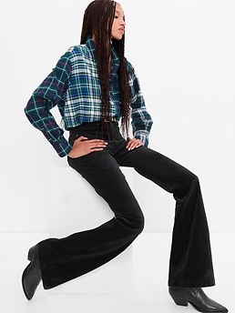 Helena High-Rise Velvet Flare Jean in black velvet