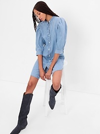 Puff Sleeve Denim Mini Shirtdress with Washwell | Gap