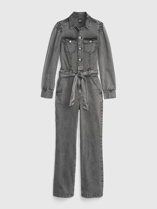 Image number 4 showing, Puff Sleeve Denim Jumpsuit with Washwell