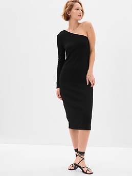 One Shoulder Ribbed Dress - Gem